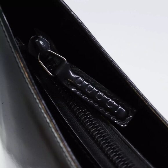 GUCCI Bamboo Hand Bag Enamel Black Auth - Picture 10 of 15